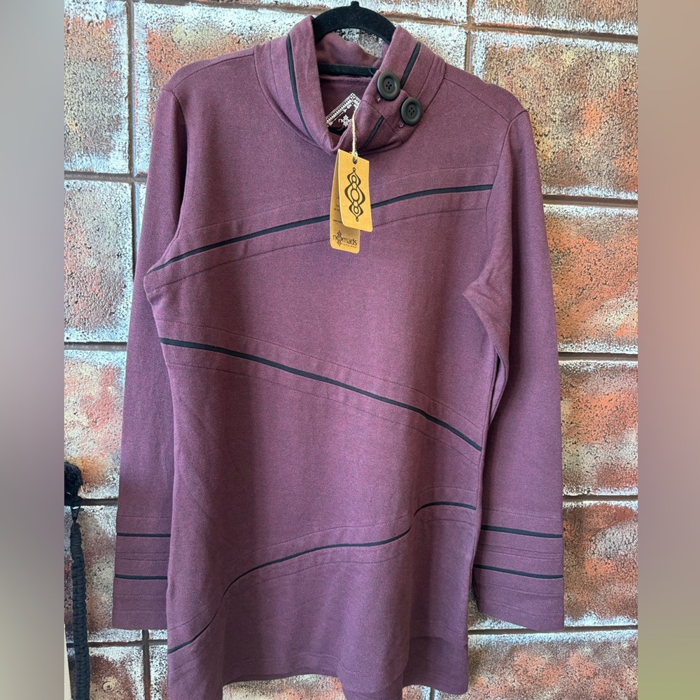 Nomads Hempwear / maroon and black sweater with buttons